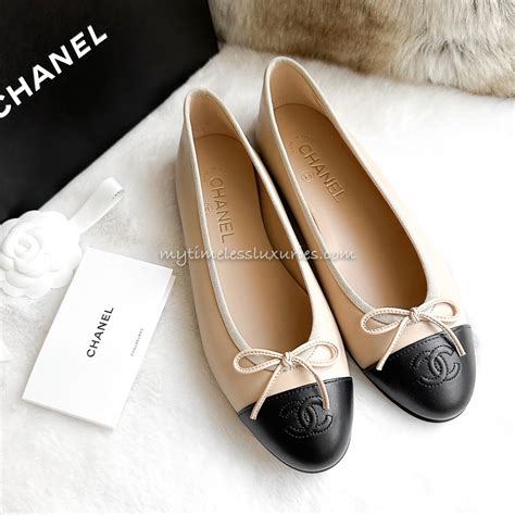 chanel ballet flats beige and black|Chanel ballet flats classic.